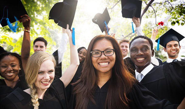 Short, Funny and Simply the Best Sayings Happy graduates with their hats in the air on gradation day.